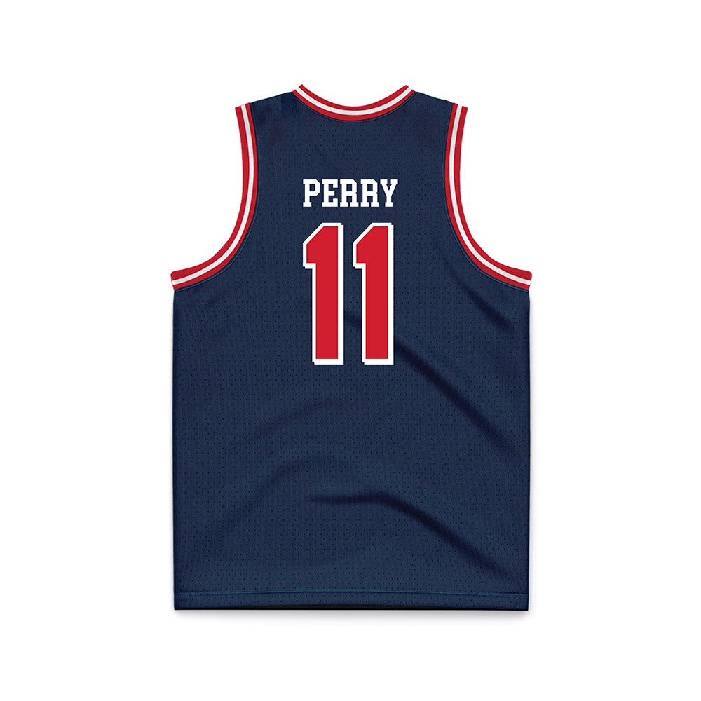 Dayton - NCAA Men's Basketball : Travis Perry - Navy Basketball Jersey-1