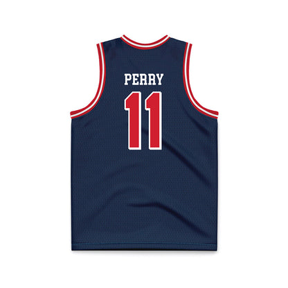 Dayton - NCAA Men's Basketball : Travis Perry - Navy Basketball Jersey-1
