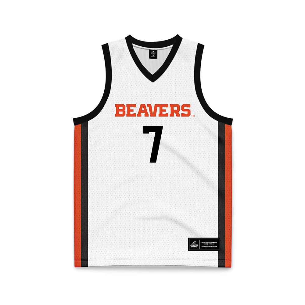 Oregon State - NCAA Women's Basketball : Lucia Navarro - White Basketball Jersey-0