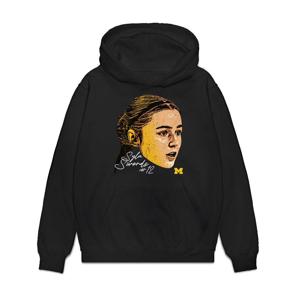 Michigan - NCAA Women's Basketball : Syla Swords - Game Face Premium Hooded Sweatshirt-0