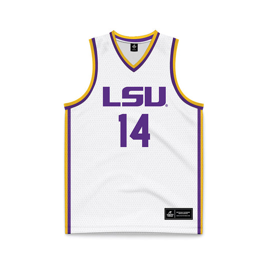 LSU - NCAA Men's Basketball : Jaden Bobbett - White Basketball Jersey-0