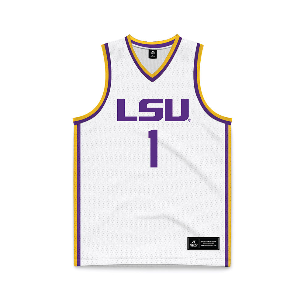 LSU - NCAA Men's Basketball : Abdi Bashir - White Basketball Jersey-0
