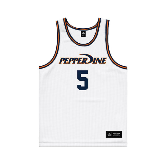 Pepperdine - NCAA Men's Basketball : Evan Haywood - White Basketball Jersey-0