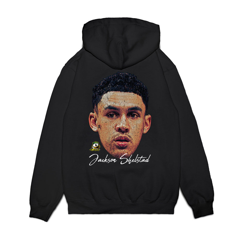 Oregon - NCAA Men's Basketball : Jackson Shelstad - Game Face Premium Hooded Sweatshirt-1