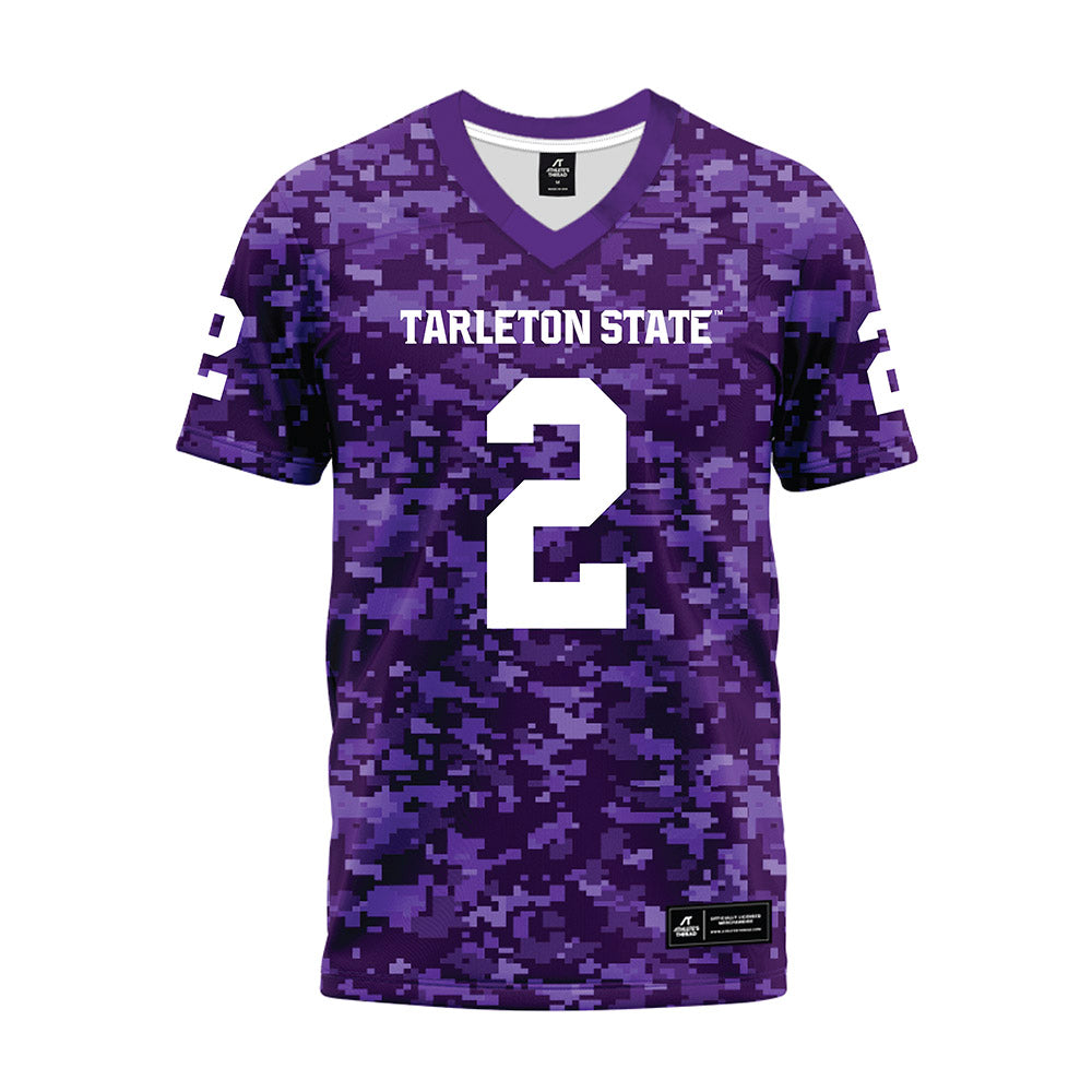 Tarleton State - NCAA Football : Kasyus Kurns - Purple Camo Premium Football Jersey-0