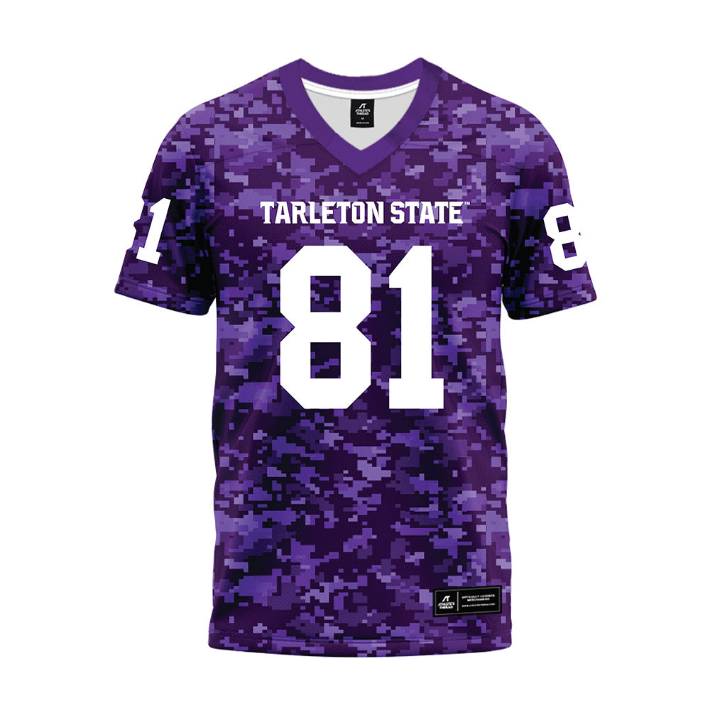 Tarleton State - NCAA Football : Alejandro De La Poza - Purple Camo Premium Football Jersey-0