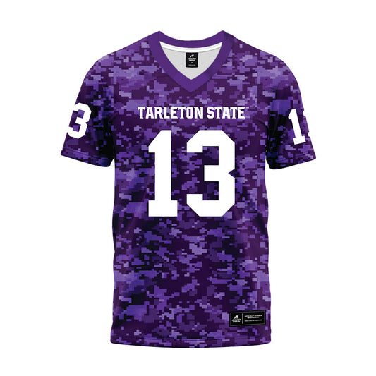 Tarleton State - NCAA Football : Pius Njenge - Purple Camo Premium Football Jersey-0