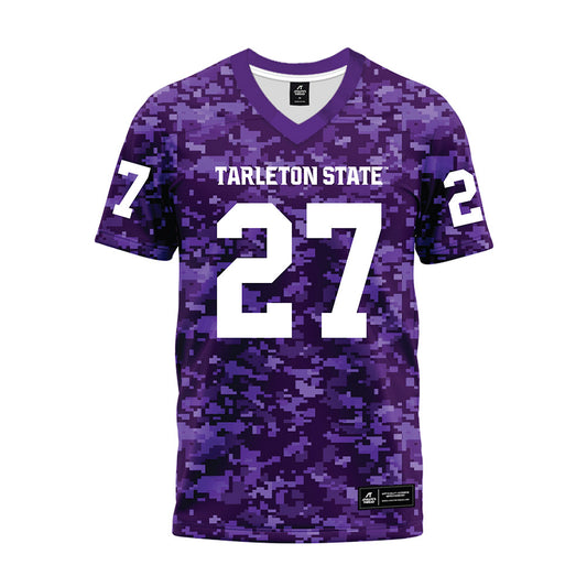 Tarleton State - NCAA Football : Kenyan Kelly - Purple Camo Premium Football Jersey-0