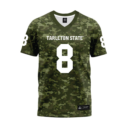 Tarleton State - NCAA Football : Braedyn Locke - Military Green Camo Premium Football Jersey-0