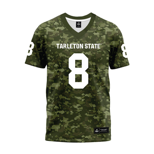 Tarleton State - NCAA Football : Braedyn Locke - Military Green Camo Premium Football Jersey-0