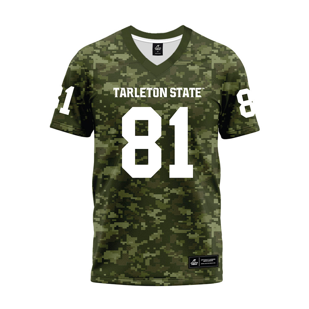 Tarleton State - NCAA Football : Alejandro De La Poza - Military Green Camo Premium Football Jersey-0