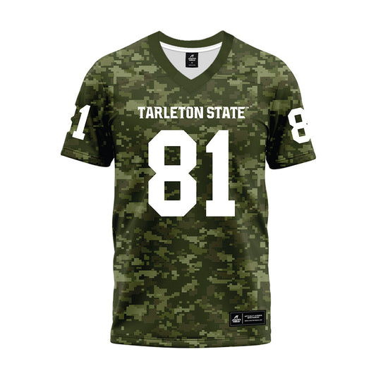 Tarleton State - NCAA Football : Alejandro De La Poza - Military Green Camo Premium Football Jersey-0
