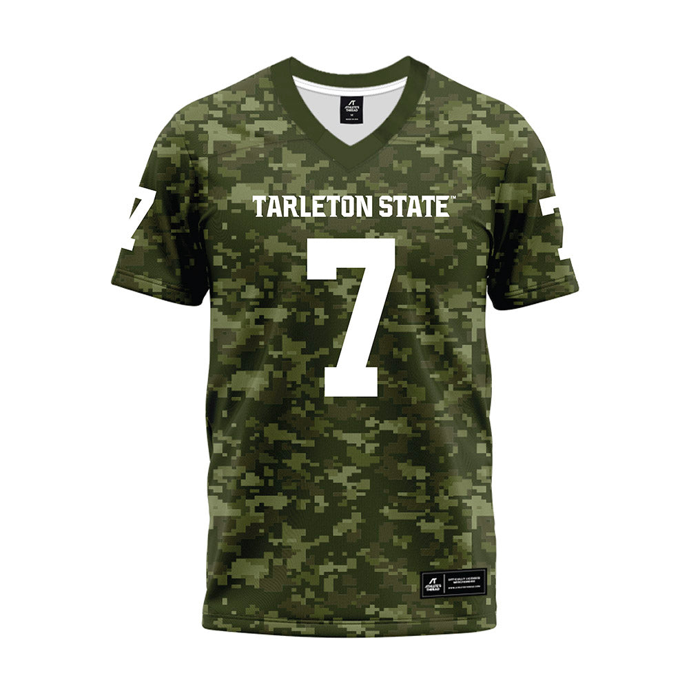 Tarleton State - NCAA Football : Jaylen Jackson - Military Green Camo Premium Football Jersey-0