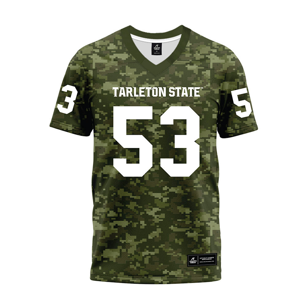 Tarleton State - NCAA Football : CJ Spellmeier - Military Green Camo Premium Football Jersey-0