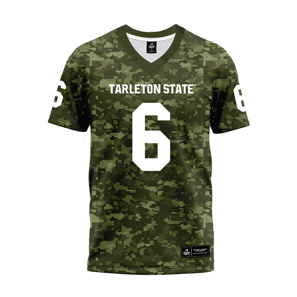 Tarleton State - NCAA Football : Ty Rawls - Military Green Camo Premium Football Jersey-0