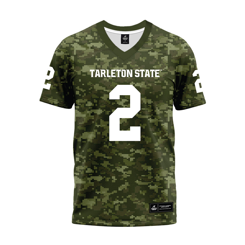 Tarleton State - NCAA Football : Kasyus Kurns - Military Green Camo Premium Football Jersey-0