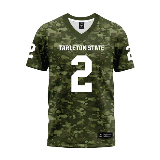 Tarleton State - NCAA Football : Kasyus Kurns - Military Green Camo Premium Football Jersey-0