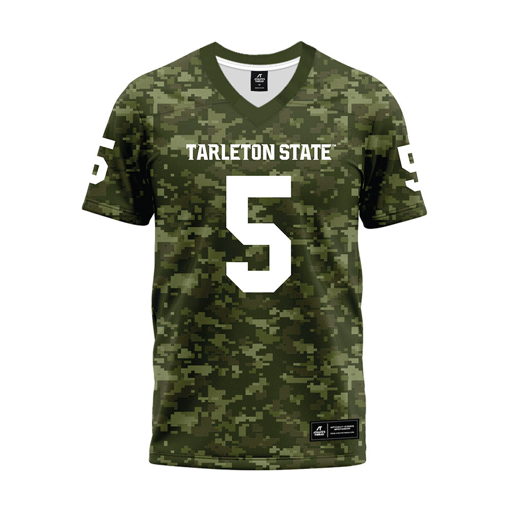 Tarleton State - NCAA Football : Stephen Woods Jr - Military Green Camo Premium Football Jersey-0