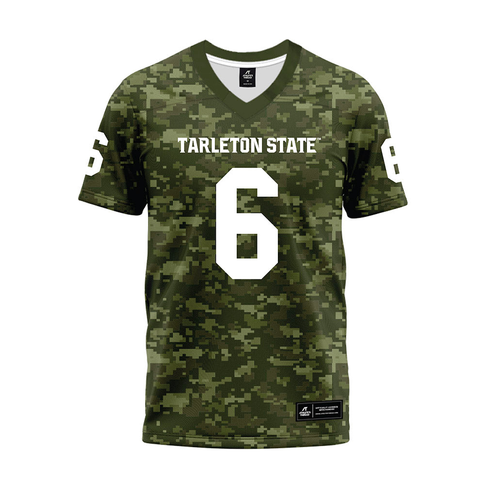 Tarleton State - NCAA Football : Ajai Harrell - Military Green Camo Premium Football Jersey-0