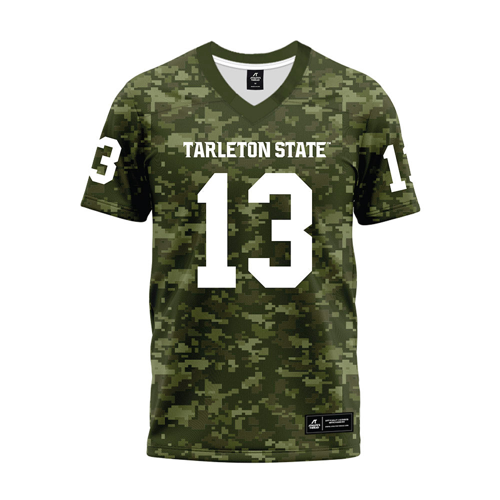 Tarleton State - NCAA Football : Pius Njenge - Military Green Camo Premium Football Jersey-0