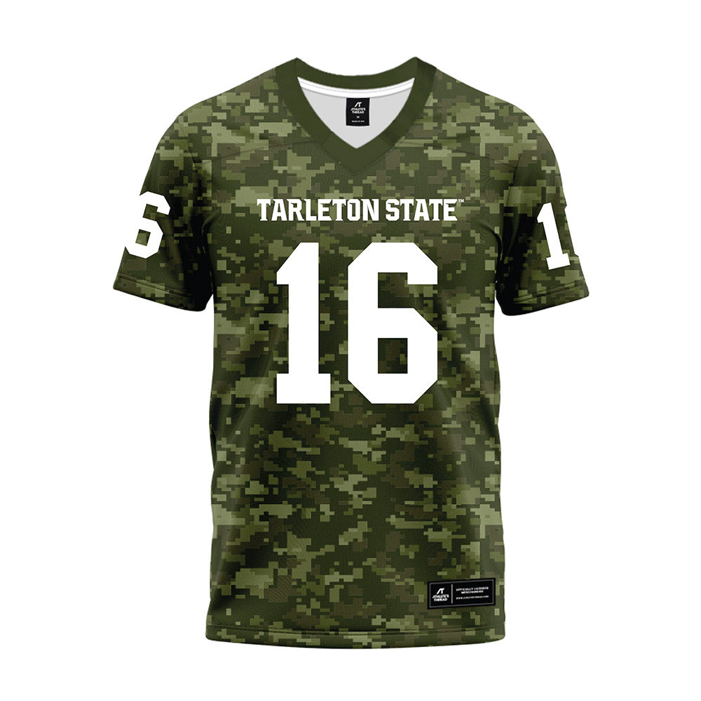 Tarleton State - NCAA Football : Isaac Hall - Military Green Camo Premium Football Jersey-0