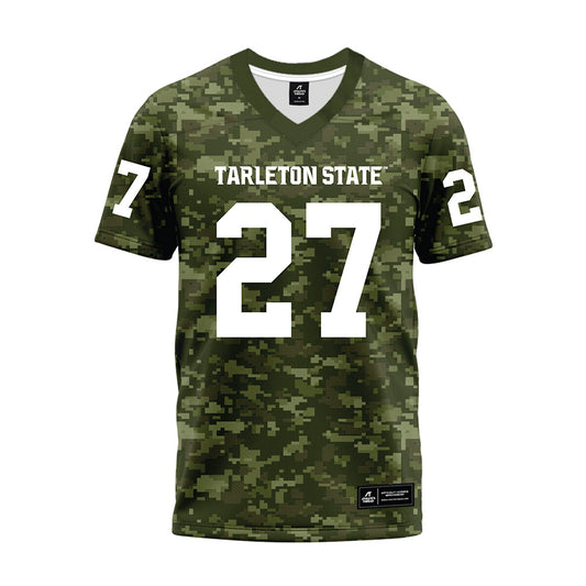 Tarleton State - NCAA Football : Kenyan Kelly - Military Green Camo Premium Football Jersey-0