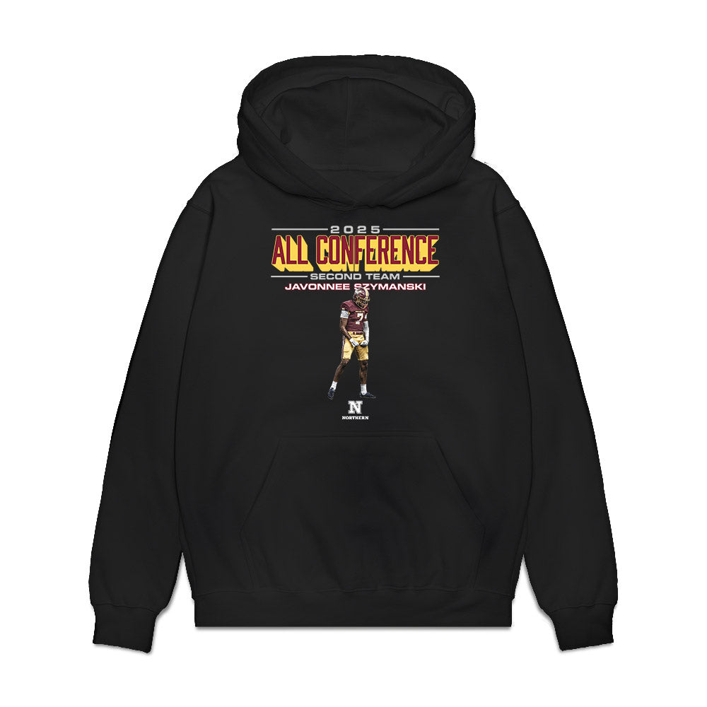 NSU - NCAA Football : Javonnee Szymanski - All Conference Graphic Premium Hooded Sweatshirt-0