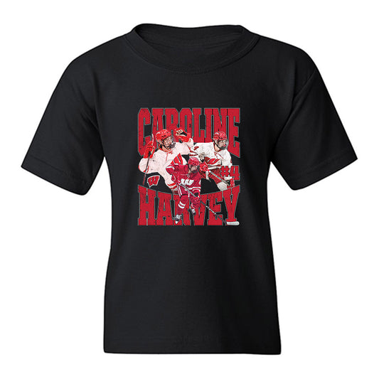 Wisconsin - NCAA Women's Ice Hockey : Caroline Harvey - Collage Youth T-Shirt-0