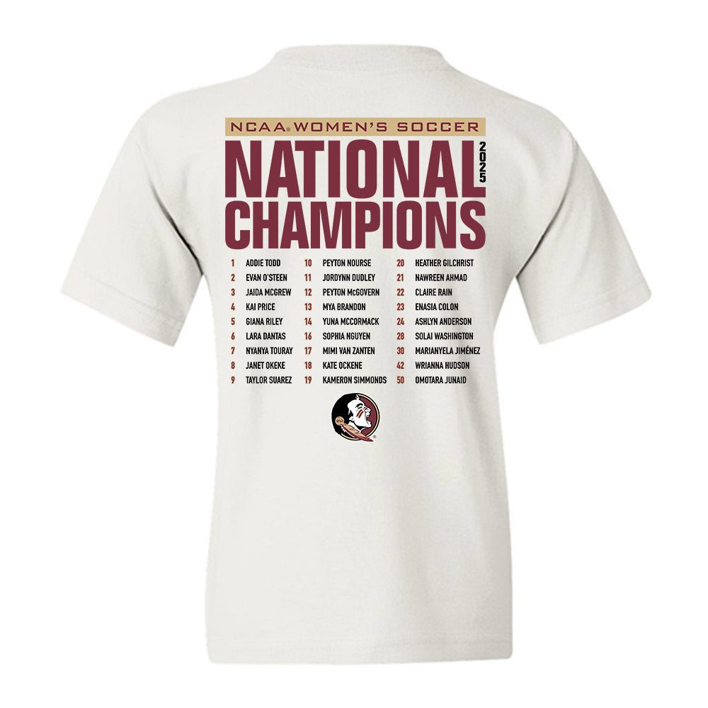 FSU - NCAA Women's Soccer : NCAA® 2025 National Champions Roster Youth T-Shirt-1