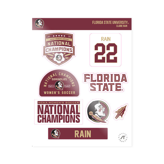 FSU - NCAA Women's Soccer : Claire Rain - NCAA® 2025 National Champions Sticker Sheet-0