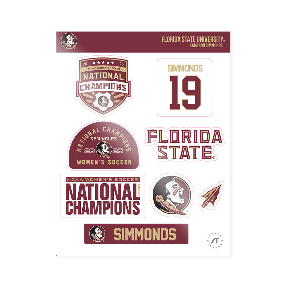 FSU - NCAA Women's Soccer : Kameron Simmonds - NCAA® 2025 National Champions Sticker Sheet-0