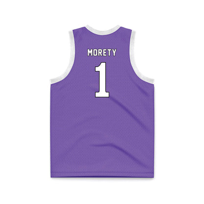 CCNY - NCAA Men's Basketball : Justin Morety - Purple Basketball Jersey-1
