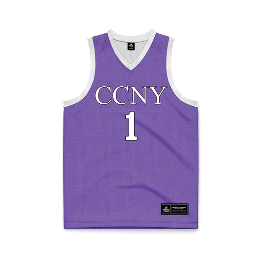 CCNY - NCAA Men's Basketball : Justin Morety - Purple Basketball Jersey-0