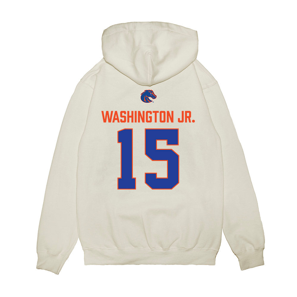 Boise State - NCAA Football : JeRico Washington Jr. - 3-Peat Conference Champs Premium Hooded Sweatshirt-1