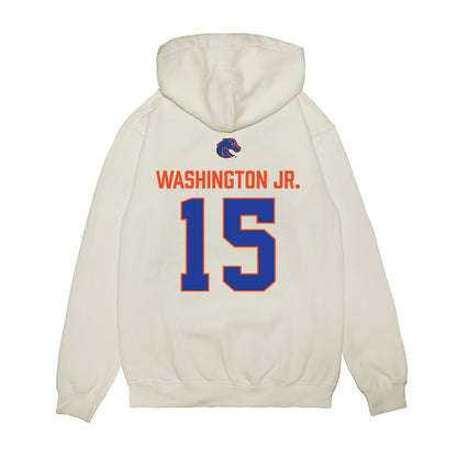 Boise State - NCAA Football : JeRico Washington Jr. - 3-Peat Conference Champs Premium Hooded Sweatshirt-1