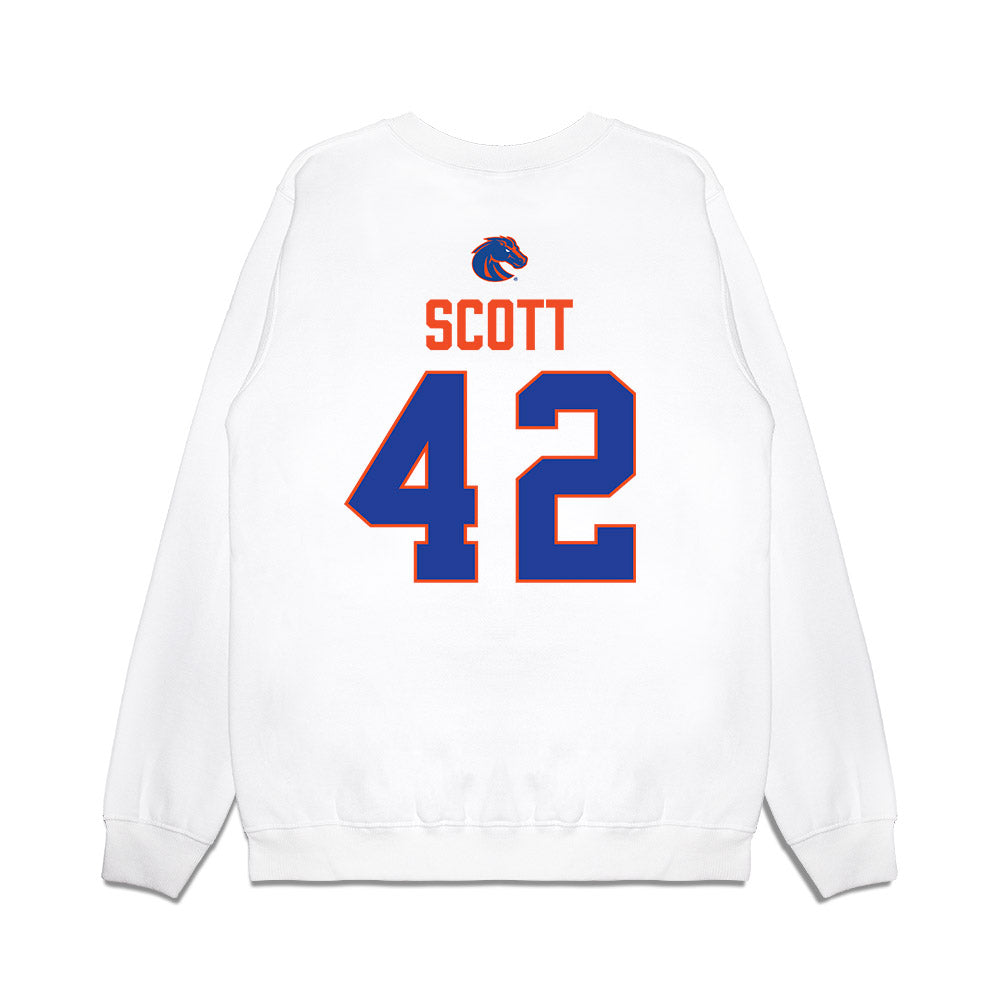 Boise State - NCAA Football : Bradan Scott - 3-Peat Conference Champs Premium Crewneck Sweatshirt-1