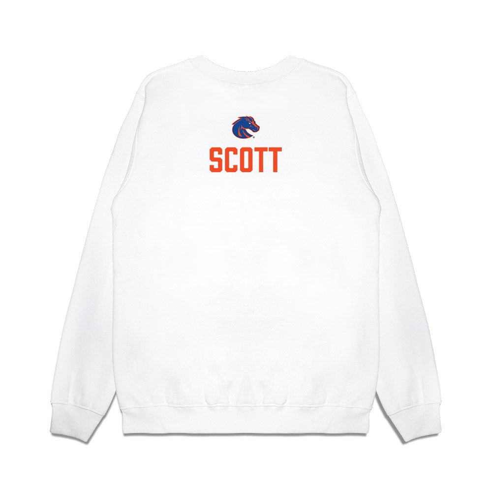 Boise State - NCAA Football : Bradan Scott - 3-Peat Conference Champs Premium Crewneck Sweatshirt-1