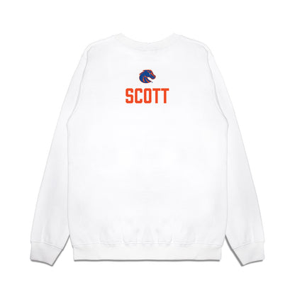 Boise State - NCAA Football : Bradan Scott - 3-Peat Conference Champs Premium Crewneck Sweatshirt-1