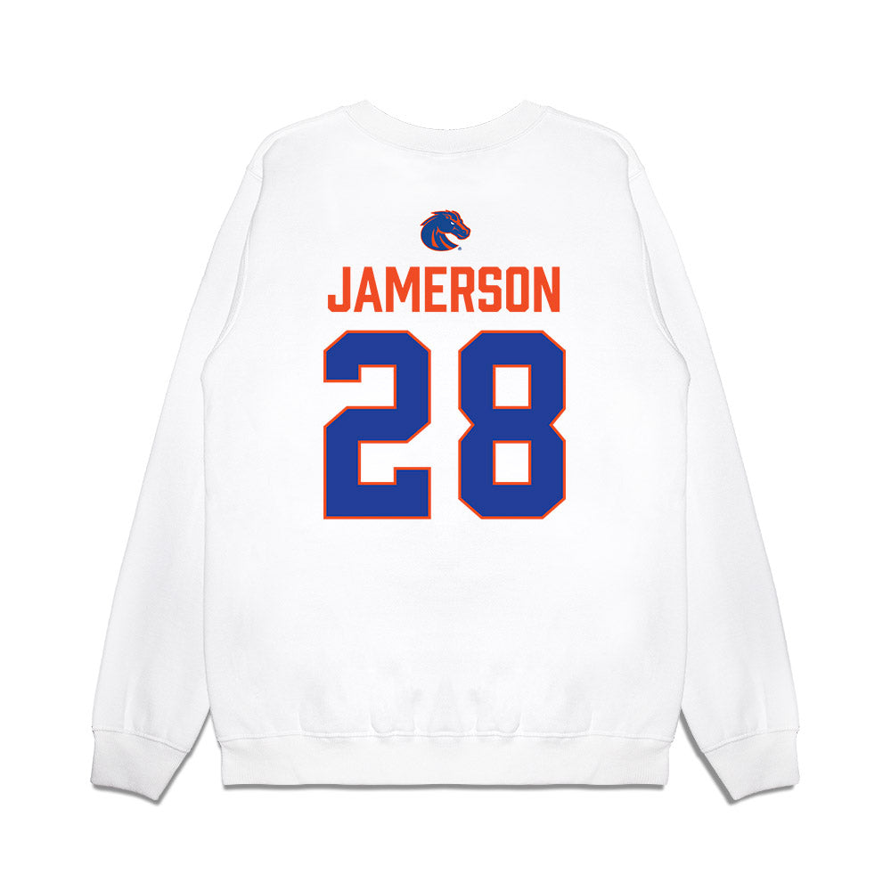 Boise State - NCAA Football : Cam Jamerson - 3-Peat Conference Champs Premium Crewneck Sweatshirt-1