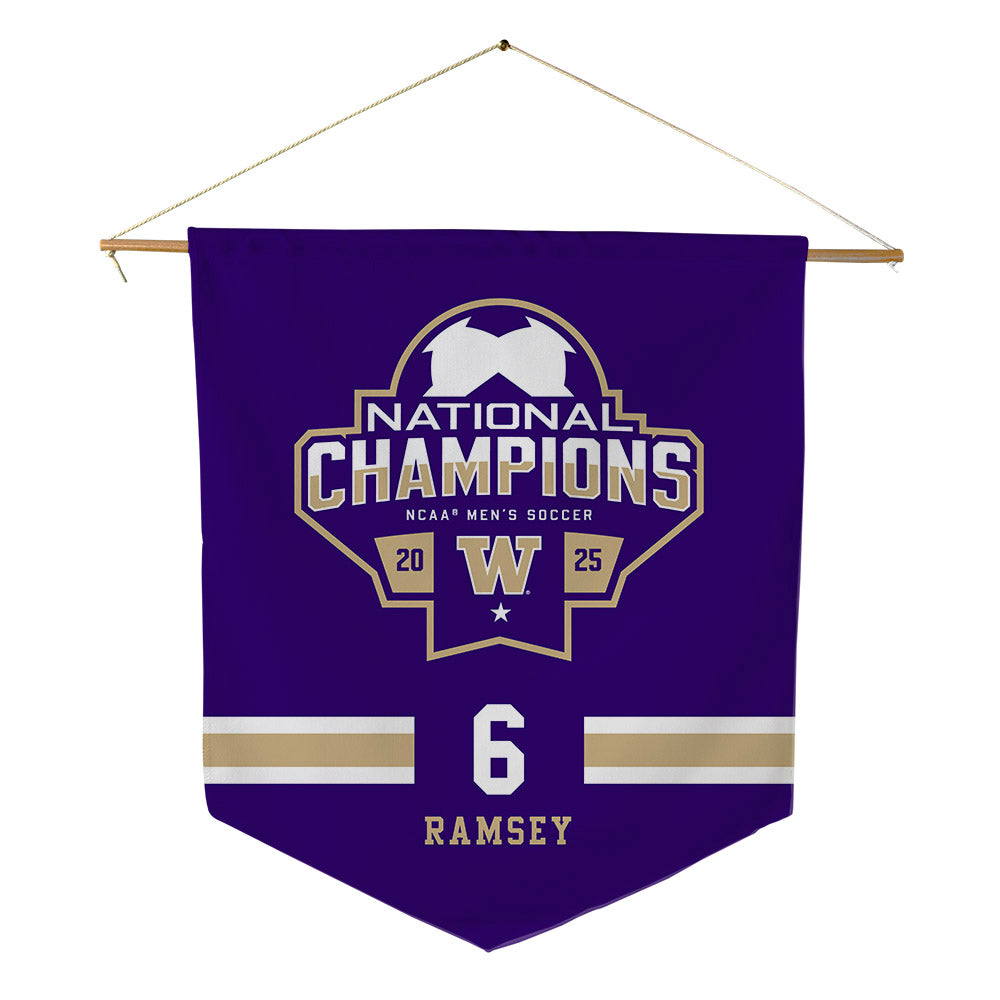 Washington - NCAA Men's Soccer : Zach Ramsey - NCAA® 2025 National Champs Pennant - 18" x 21"-0