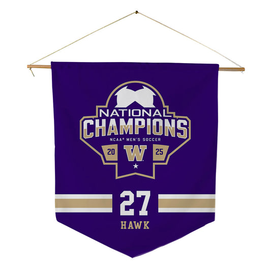 Washington - NCAA Men's Soccer : Levi Hawk - NCAA® 2025 National Champs Pennant - 18" x 21"-0