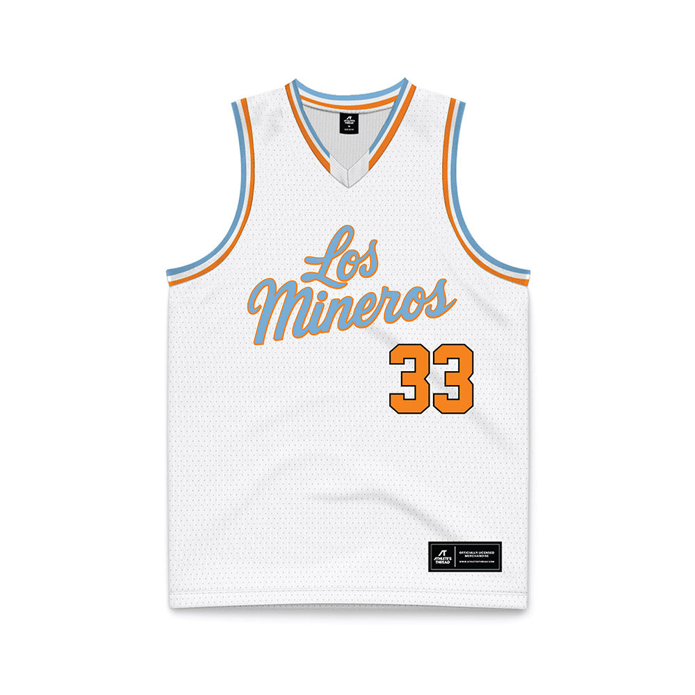 UTEP - NCAA Men's Basketball : Elijah Jones - White Basketball Jersey-0