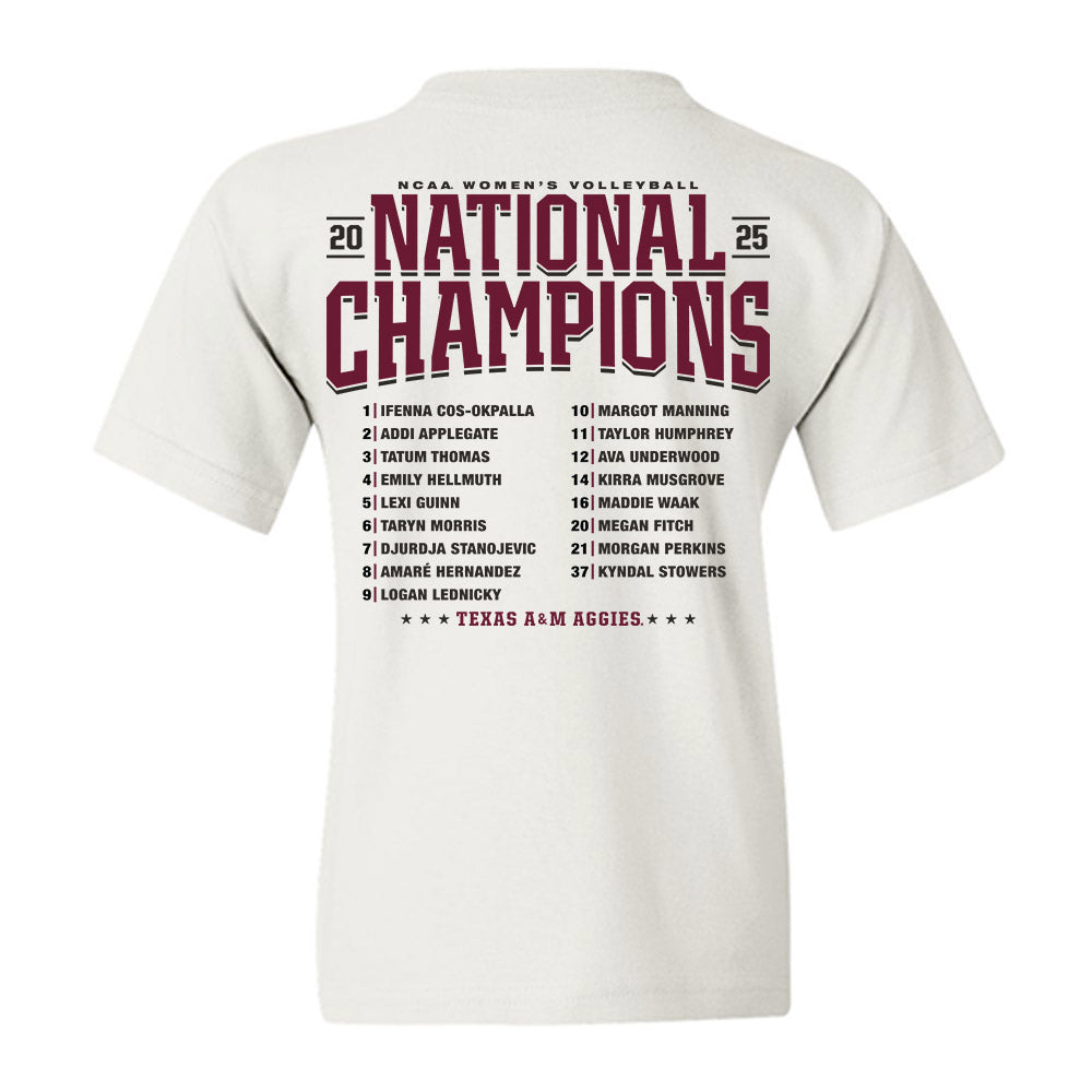 Texas A&M - NCAA Women's Volleyball : - National Champions Roster Youth T-Shirt-1