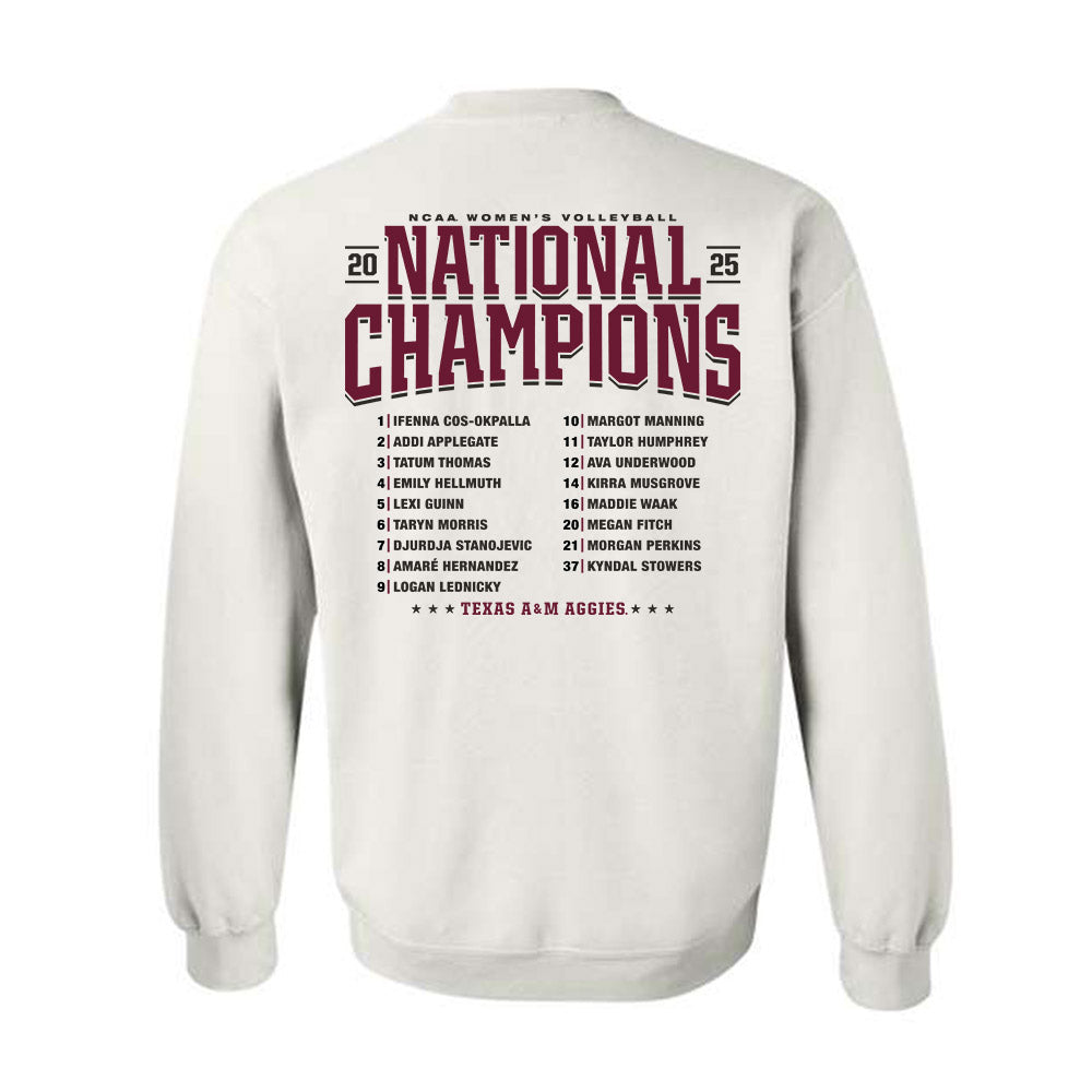 Texas A&M - NCAA Women's Volleyball : - National Champions Roster Crewneck Sweatshirt-1