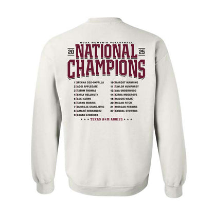 Texas A&M - NCAA Women's Volleyball : - National Champions Roster Crewneck Sweatshirt-1