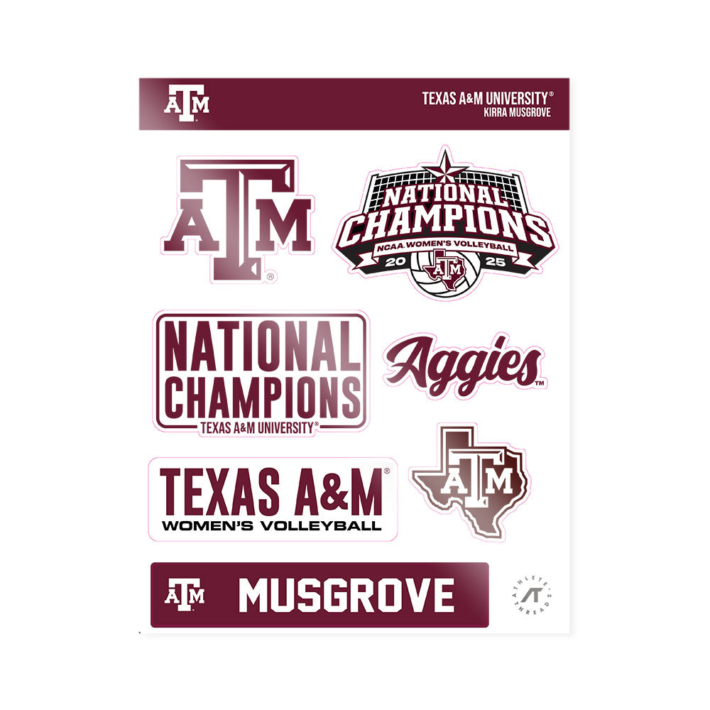 Texas A&M - NCAA Women's Volleyball : Kirra Musgrove - National Champions Sticker Sheet-0