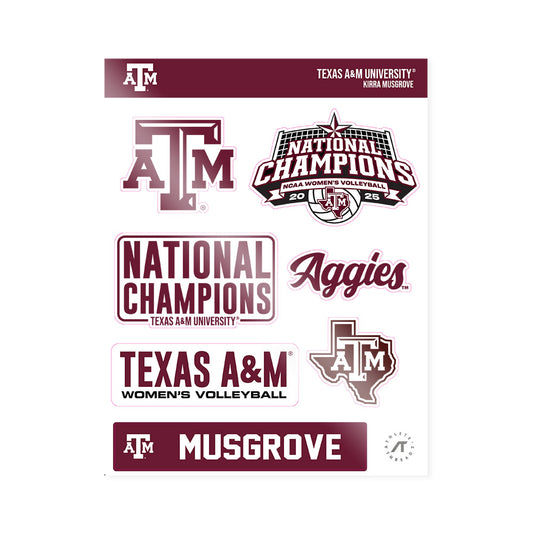 Texas A&M - NCAA Women's Volleyball : Kirra Musgrove - National Champions Sticker Sheet-0