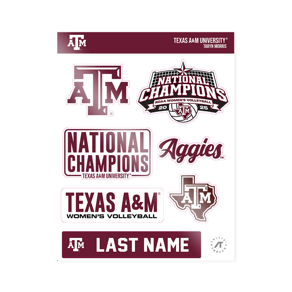 Texas A&M - NCAA Women's Volleyball : Taryn Morris - National Champions Sticker Sheet-0