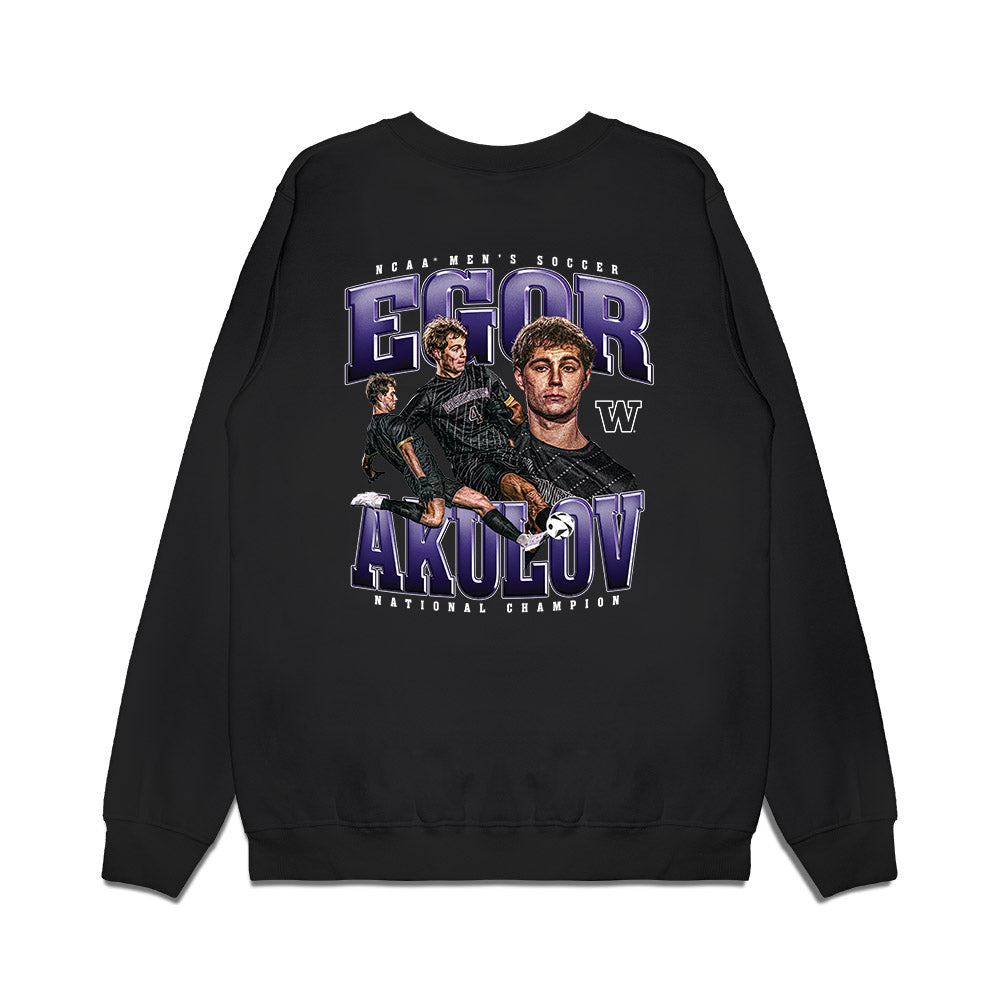 Washington - NCAA Men's Soccer : Egor Akulov - National Champs Premium Crewneck Sweatshirt-1