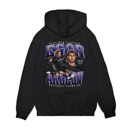 Washington - NCAA Men's Soccer : Egor Akulov - National Champs Premium Hooded Sweatshirt-1